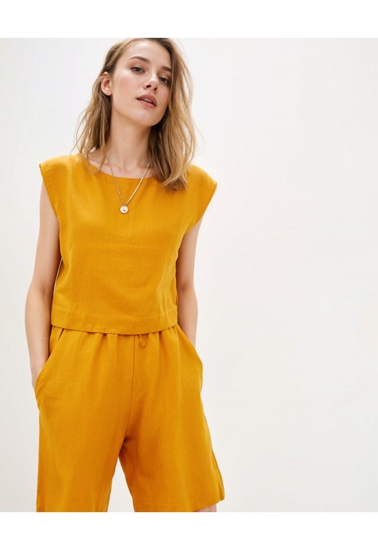 Linen crop top for women Boat neck Loose blouse