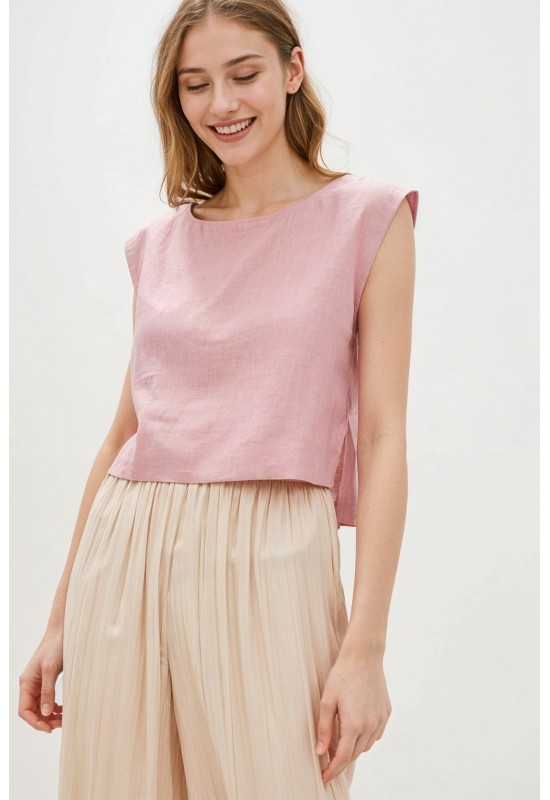 Linen crop top for women Boat neck Loose blouse