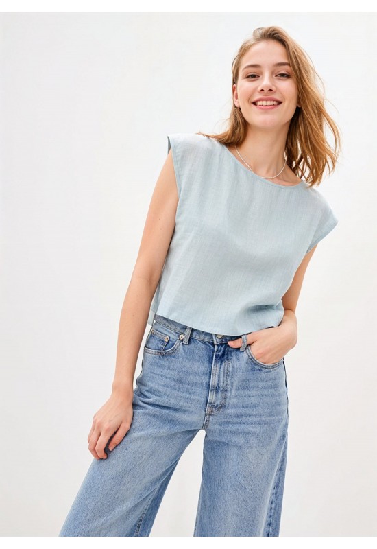 Linen crop top for women Boat neck Loose blouse