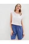 Linen crop top for women Boat neck Loose blouse