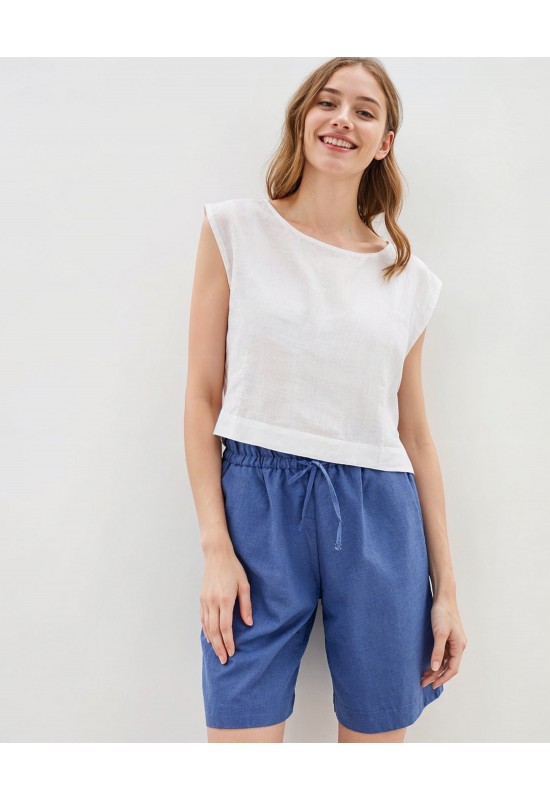 Linen crop top for women Boat neck Loose blouse