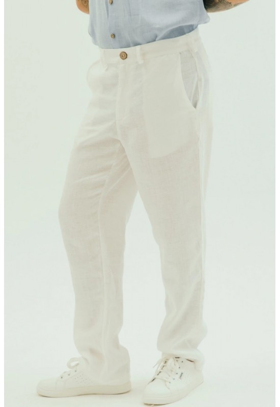 Men's Loose Fit Linen Pants with Button Closure