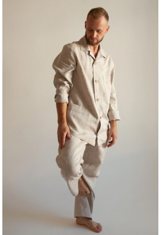 Men's Linen Pajama Set with Shirt and Pants