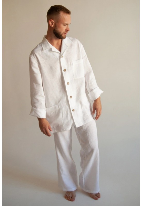 Men's Linen Pajama Set with Shirt and Pants