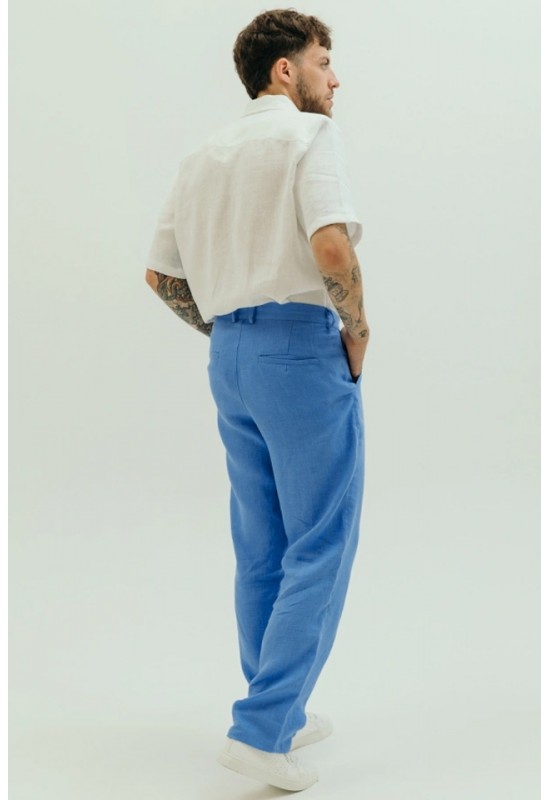 Men's Loose Fit Linen Pants with Button Closure