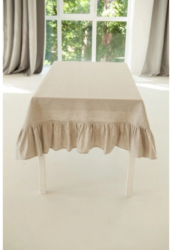 Ruffled Linen Tablecloth for Wedding and Dining