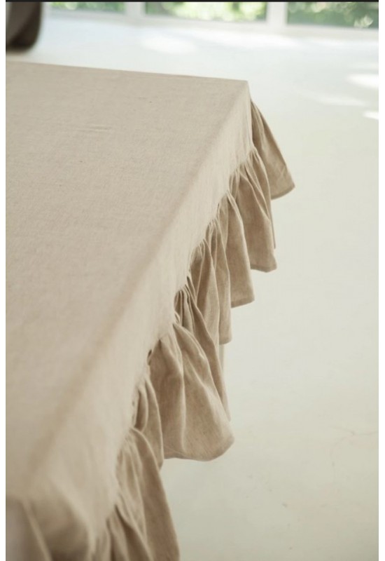 Ruffled Linen Tablecloth for Wedding and Dining