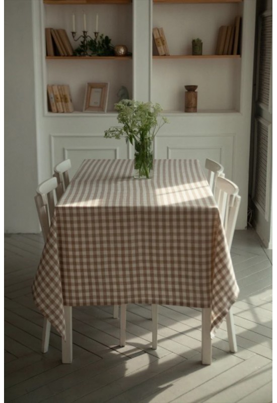 Waterproof Cotton Plaid Tablecloth - Checked Cover