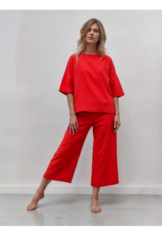 Linen 2-Piece Set: Loose T-Shirt and Pants