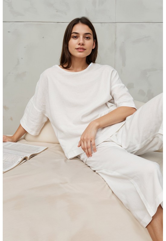 Linen 2-Piece Set: Loose T-Shirt and Pants