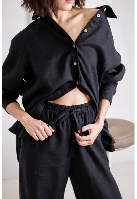 Oversized linen shirt women Collar Long sleeve