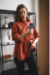 Oversized linen shirt women Collar Long sleeve