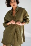 Oversized linen shirt women Collar Long sleeve