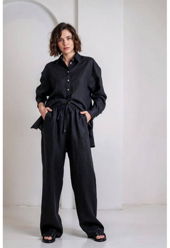 Oversized linen shirt women Collar Long sleeve
