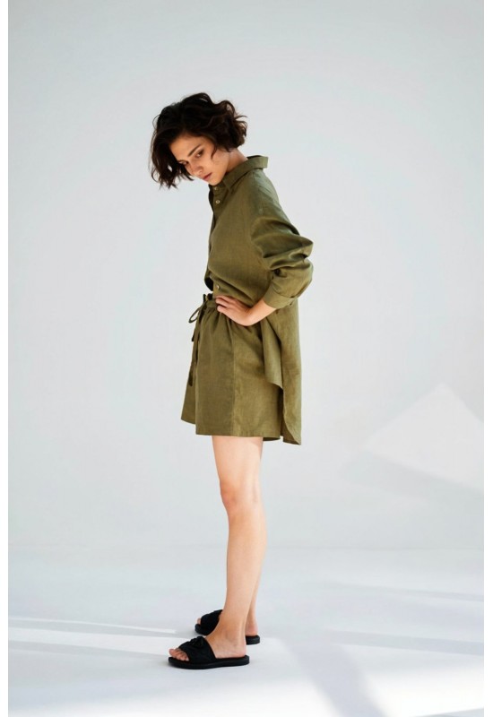 Oversized linen shirt women Collar Long sleeve