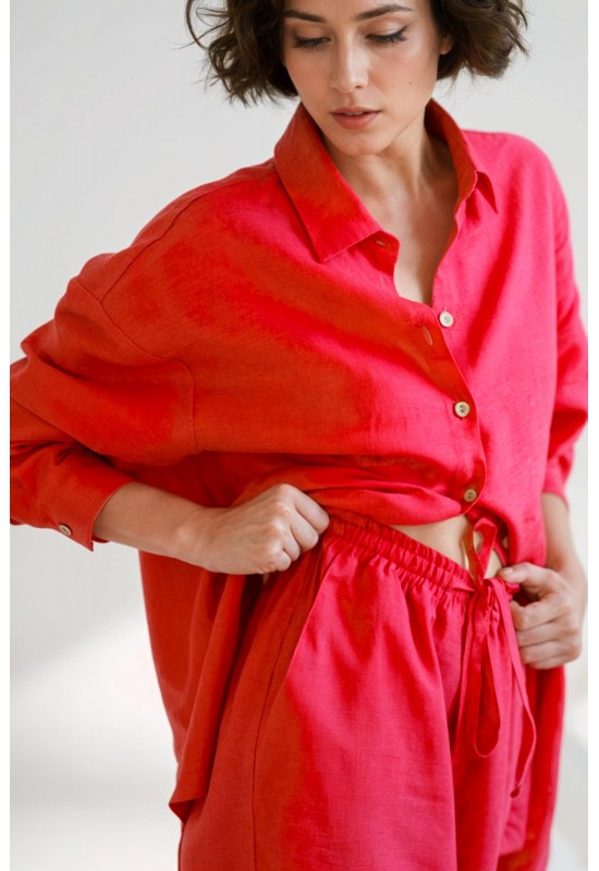 Oversized linen shirt women Collar Long sleeve
