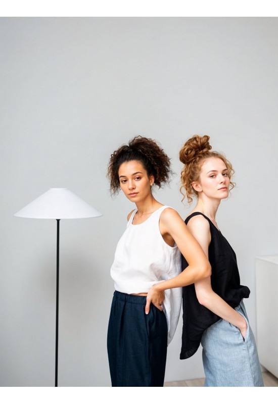 Linen Simple Tank Top - Sleeveless Loose Blouse