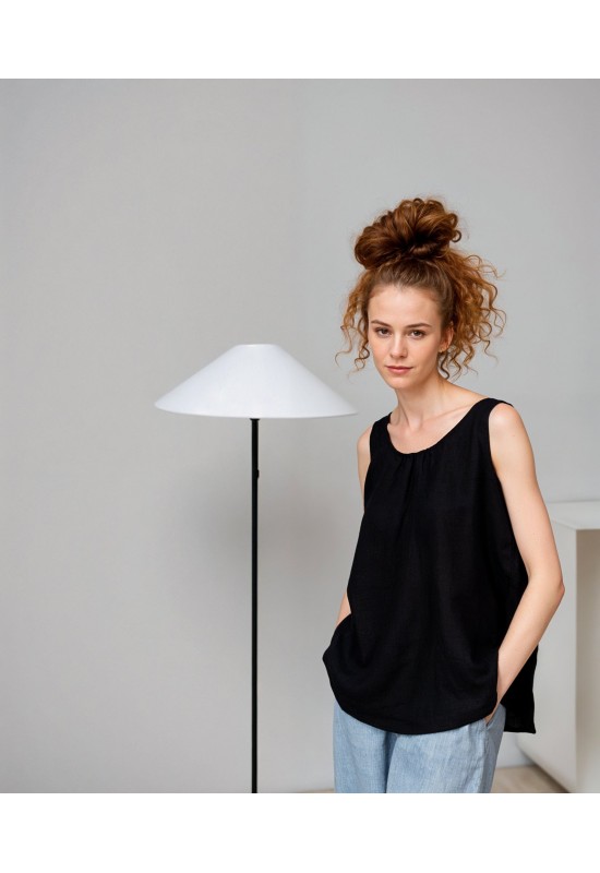 Linen Simple Tank Top - Sleeveless Loose Blouse