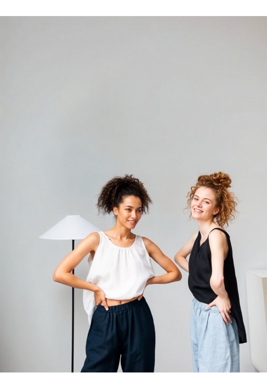 Linen Simple Tank Top - Sleeveless Loose Blouse