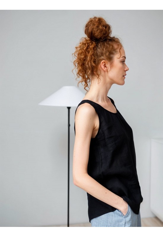 Linen Simple Tank Top - Sleeveless Loose Blouse