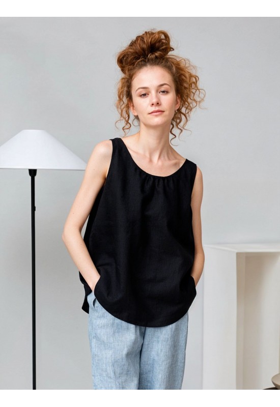 Linen Simple Tank Top - Sleeveless Loose Blouse