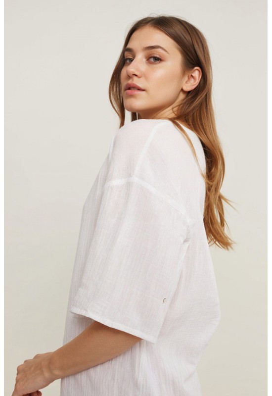Muslin Top Short Sleeves - Loose Cotton Blouse 