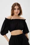 Muslin Crop Top Open Shoulders: Puff Sleeves 