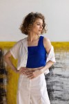 Square Neck Linen Crop Top with Back Buttons