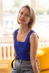 Square Neck Linen Crop Top with Back Buttons