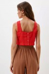 Square Neck Linen Crop Top with Back Buttons