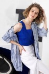 Square Neck Linen Crop Top with Back Buttons