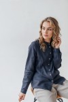 Collarless Linen Shirt for Women with Long Sleeves