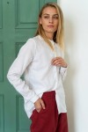 Collarless Linen Shirt for Women with Long Sleeves