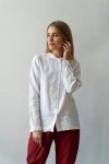 Collarless Linen Shirt for Women with Long Sleeves