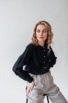 Collarless Linen Shirt for Women with Long Sleeves
