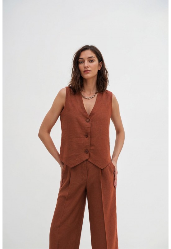  Linen Vest Top | High-Quality Waistcoat with Buttons