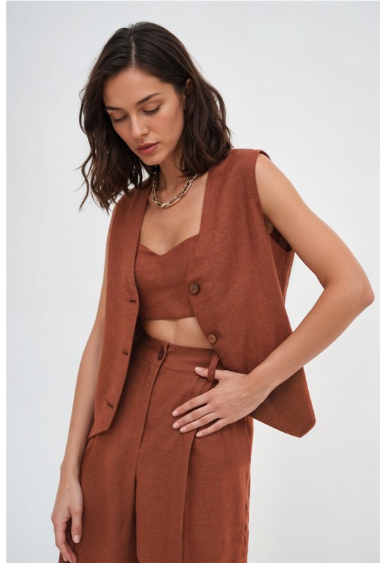  Linen Vest Top | High-Quality Waistcoat with Buttons