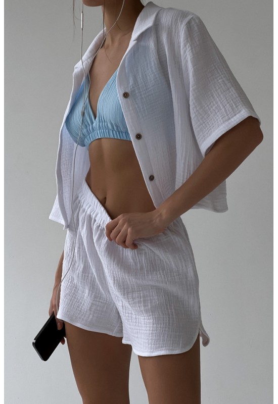 Muslin Shirt with Short Sleeves: Crop Blouse 