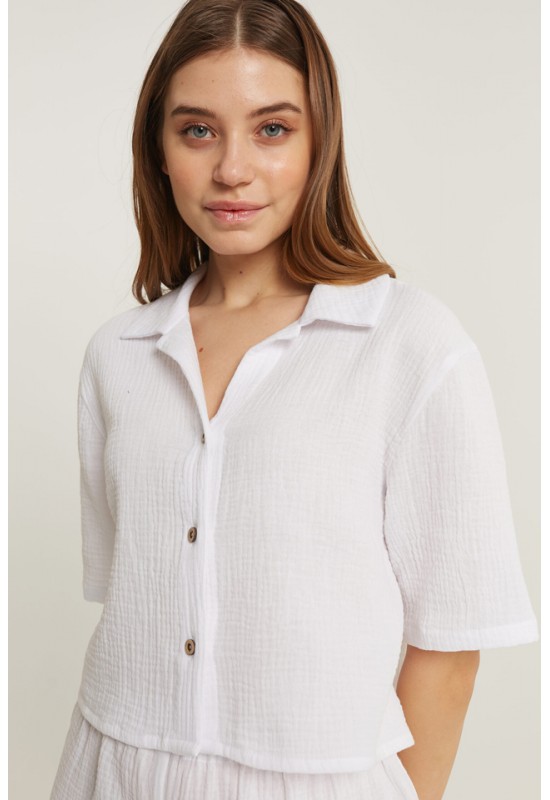 Muslin Shirt with Short Sleeves: Crop Blouse 