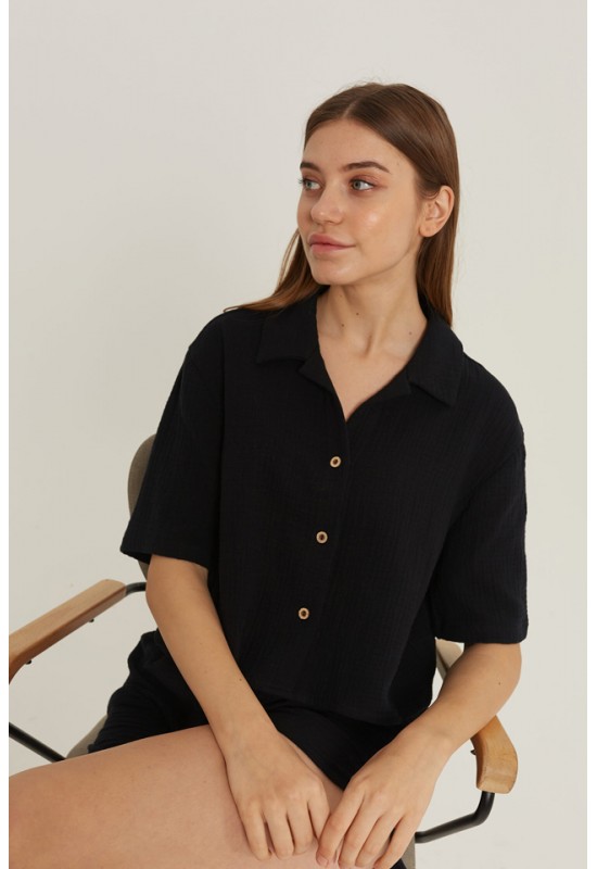 Muslin Shirt with Short Sleeves: Crop Blouse 
