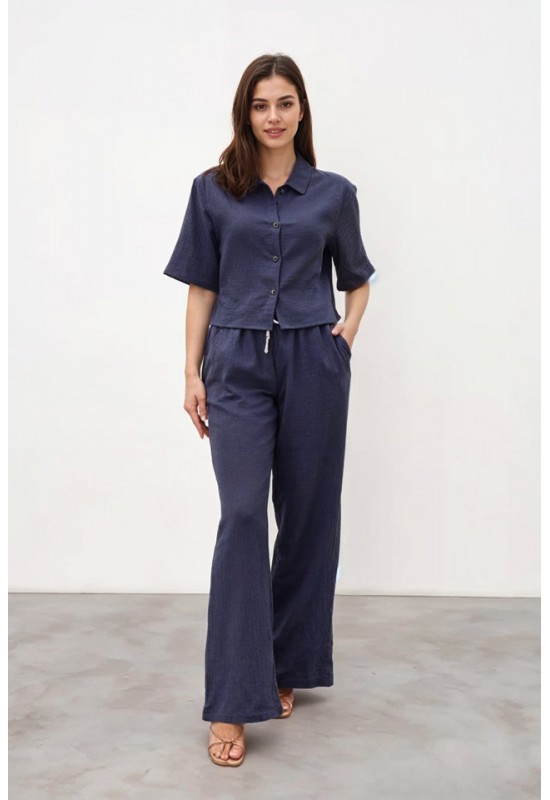 Cotton Gauze Muslin Pants: High Waist, Elastic 