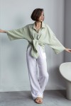 Cotton Gauze Muslin Pants: High Waist, Elastic 