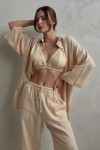 Cotton Gauze Muslin Pants: High Waist, Elastic 