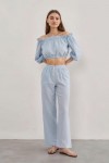 Cotton Gauze Muslin Pants: High Waist, Elastic 