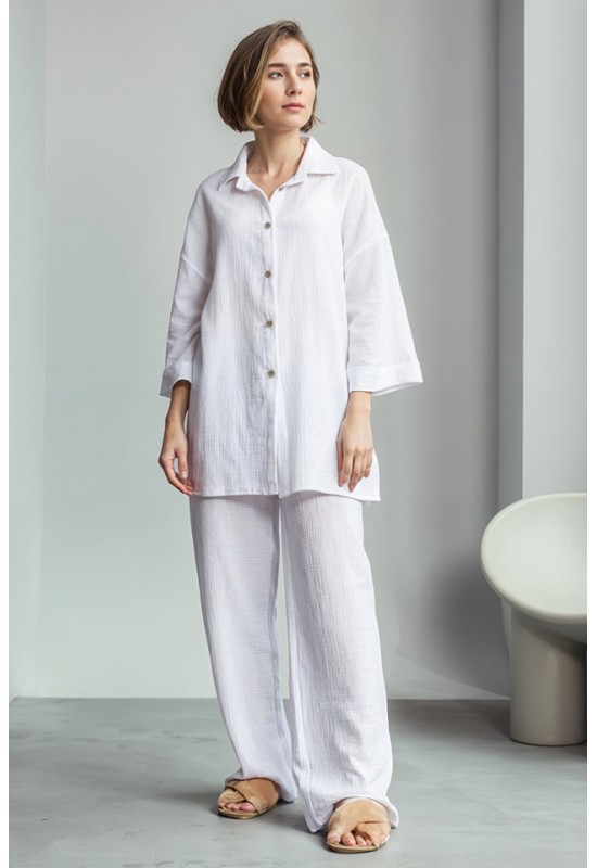 Long Sleeves Muslin Shirt : Crinkle Cotton Blouse
