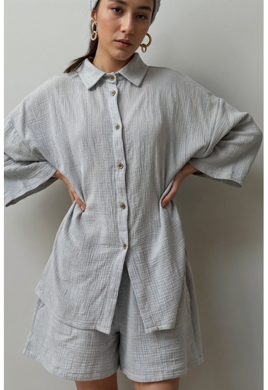 Long Sleeves Muslin Shirt : Crinkle Cotton Blouse