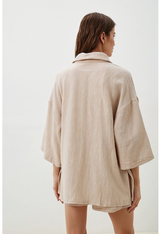 Long Sleeves Muslin Shirt : Crinkle Cotton Blouse