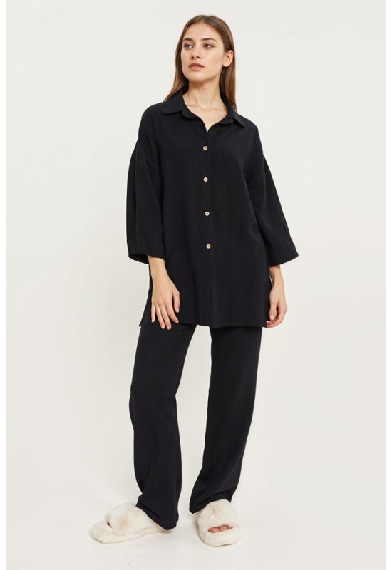 Long Sleeves Muslin Shirt : Crinkle Cotton Blouse
