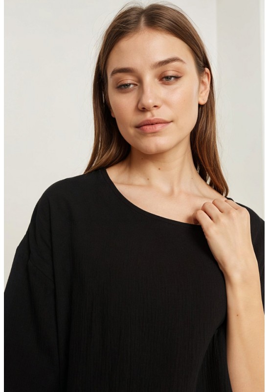Muslin Top Short Sleeves - Loose Cotton Blouse 
