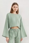 Cotton Gauze muslin crop top with Long sleeves 